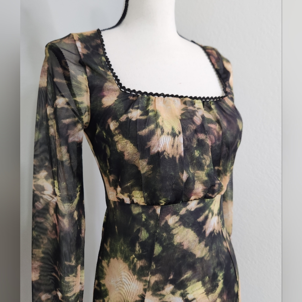Topshop Square Neck Dress,  Tie Dye Mossy Green Floral Sheath Dress